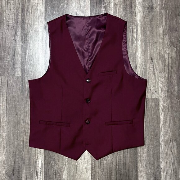 Kudoro Men’s Tuxedo Suit Wine Red M Slim Fit Blazer Vest Pants Formal - Picture 3 of 7